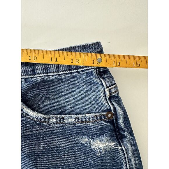 We The Free Jean Shorts Women 28 Blue Denim Distressed Cut Off Button Fly - Picture 6 of 7